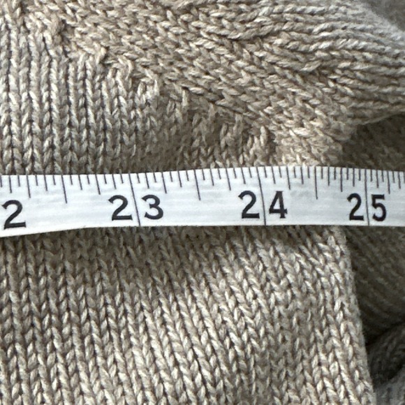 Eddie Bauer Knit Sweater Men Large Oatmeal Burgundy Stripe Collar Heavy Cotton - Picture 10 of 11